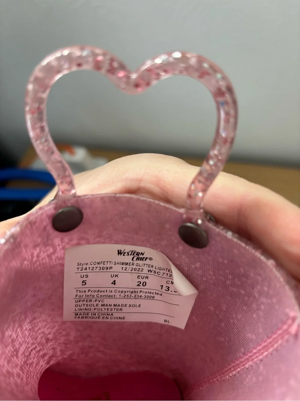 Western Chief Pink Glitter Kids Rain Boots with Heart Handles
